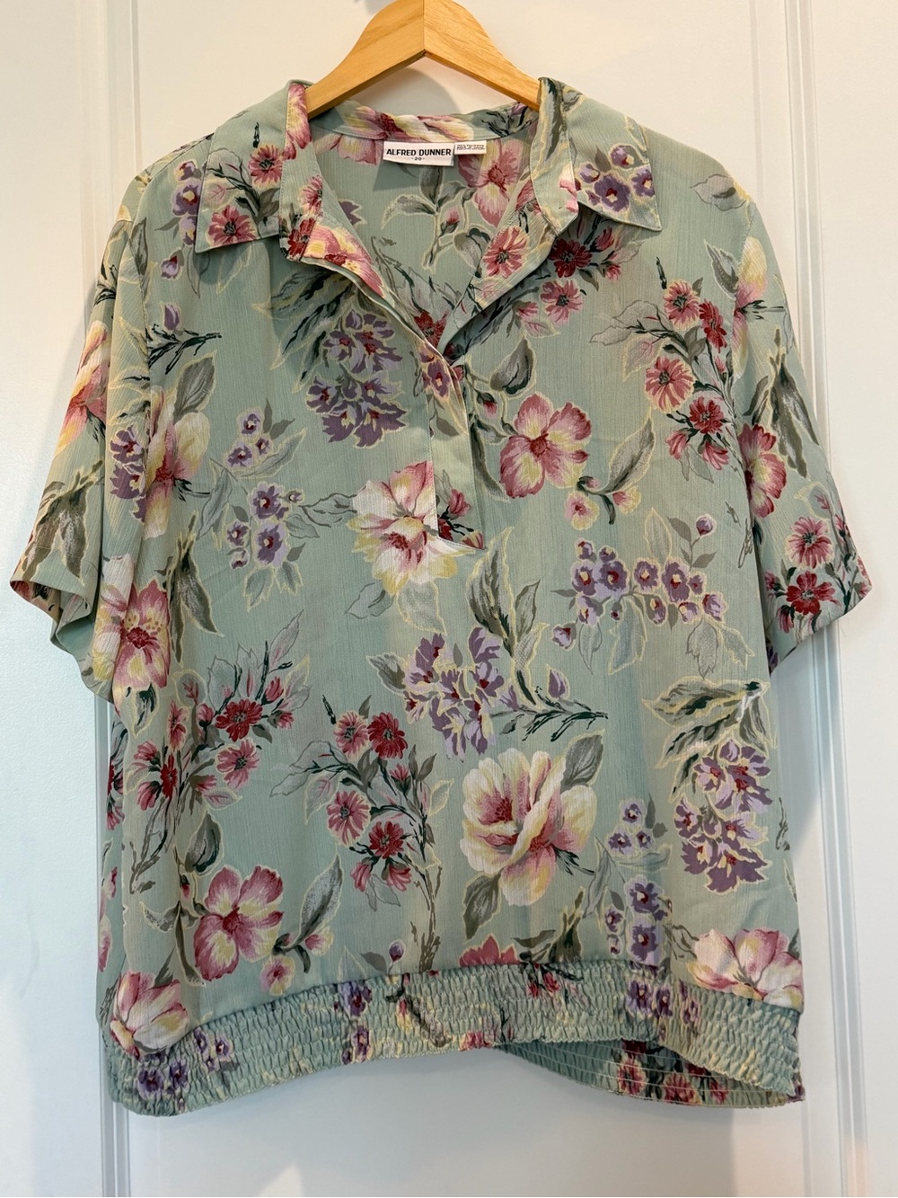 Alfred Dunner‎ Floral Blouse Size 20 Vintage Sage Green Shoulder Pad Top